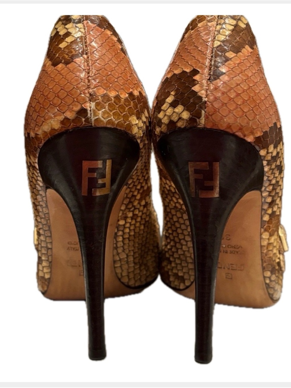 Fendi Brown Tan Snakeskin Mary Jane Pointed-Toe Pumps